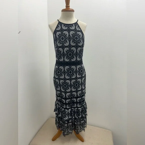 Banana Republic Black and White Floral Midi Dress - Picture 1 of 12